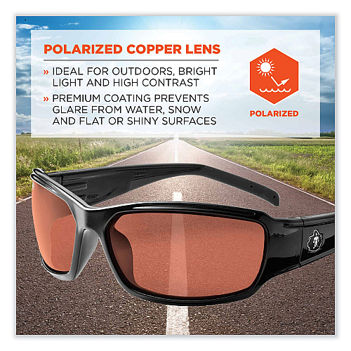 ergodyne Skullerz Thor Safety Glasses, Black Nylon Impact Frame, Polarized Copper Polycarbonate Lens (51021)
