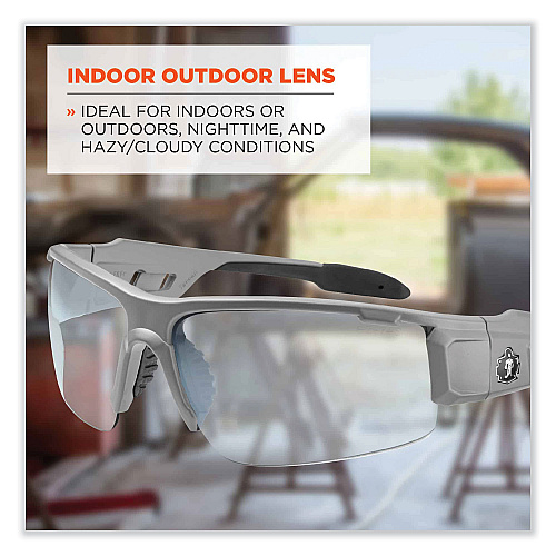 ergodyne Skullerz Dagr Safety Glasses, Matte Gray Nylon Impact Frame, Indoor/Outdoor Polycarbonate Lens (52180)