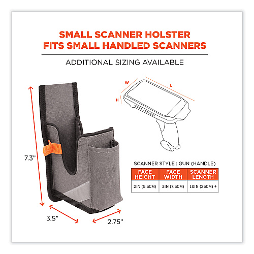 ergodyne Squids 5540 Handheld Barcode Scanner Holster with Belt Loop, Small, 2.75 x 3.5 x 7.3, Polyester, Gray (19180)