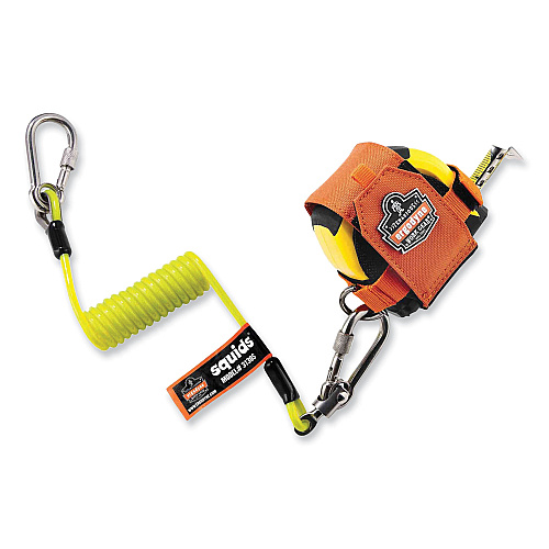 ergodyne Squids 3130S Coiled Cable Lanyard with Carabiners, 2 lb Max Working Capacity, 6.5" to 48" Long, Lime (19130)