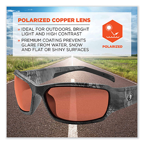 ergodyne Skullerz Thor Safety Glasses, Kryptek Tyhpon Nylon Impact Frame, Polarized Copper Polycarb Lens (51321)