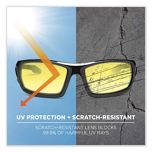 ergodyne Skullerz Odin Safety Glasses, Black Nylon Impact Frame, Yellow Polycarbonate Lens (50050)