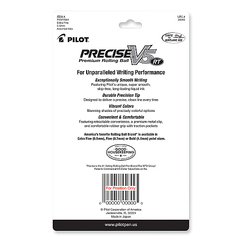Pilot Precise V5RT Roller Ball Pen, Retractable, Extra-Fine 0.5 mm, Assorted Ink and Barrel Colors, 7/Pack (26095)