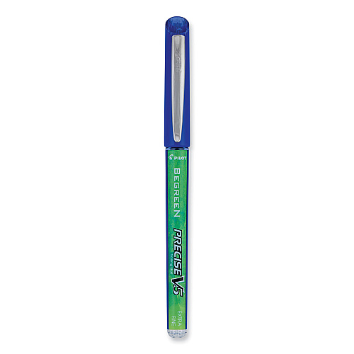 Pilot Precise V5 BeGreen Roller Ball Pen, Stick, Extra-Fine 0.5 mm, Blue Ink, Blue Barrel, Dozen (26301)