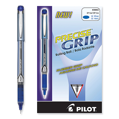 Pilot Precise Grip Roller Ball Pen, Stick, Extra-Fine 0.5 mm, Blue Ink, Blue Barrel (28802)