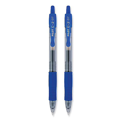 Pilot G2 Premium Gel Pen, Retractable, Fine 0.7 mm, Blue Ink, Smoke/Blue Barrel, 2/Pack (31032)