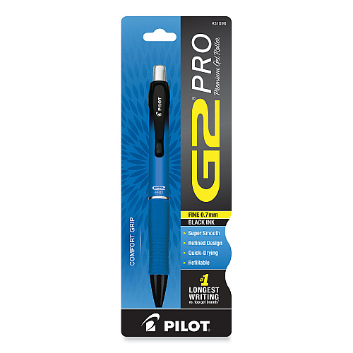 Pilot G2 Pro Gel Pen, Retractable, Fine 0.7 mm, Black Ink, Blue Barrel (31096)