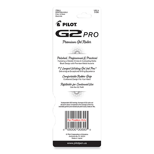 Pilot G2 Pro Gel Pen, Retractable, Fine 0.7 mm, Black Ink, Blue Barrel (31096)