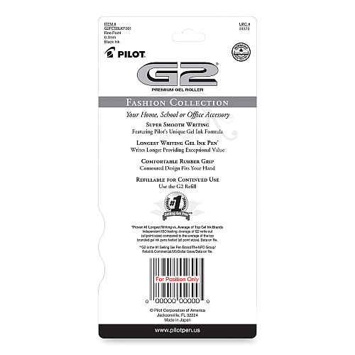 Pilot G2 Fashion Premium Gel Pen, Retractable, Fine 0.7 mm, Black Ink, Assorted Barrel Colors, 5/Pack (31373)