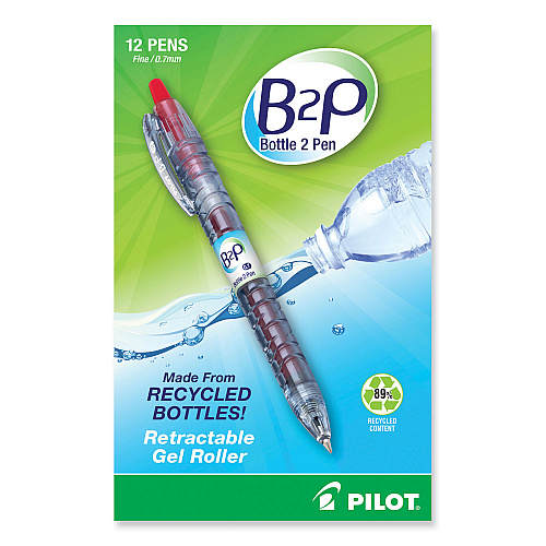 Pilot B2P Bottle-2-Pen Recycled Gel Pen, Retractable, Fine 0.7 mm, Red Ink, Translucent Blue Barrel (31602)