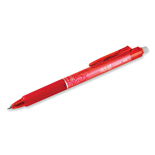 Pilot FriXion Clicker Erasable Gel Pen, Retractable, Extra-Fine 0.5 mm, Red Ink, Red Barrel, Dozen (32522)