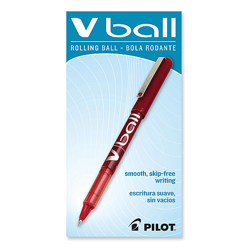 Pilot VBall Liquid Ink Roller Ball Pen, Stick, Extra-Fine 0.5 mm, Red Ink, Red/Clear Barrel, Dozen (35202)