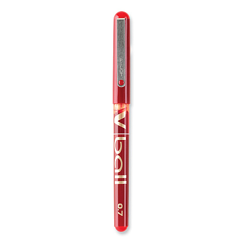 Pilot VBall Liquid Ink Roller Ball Pen, Stick, Extra-Fine 0.5 mm, Red Ink, Red/Clear Barrel, Dozen (35202)