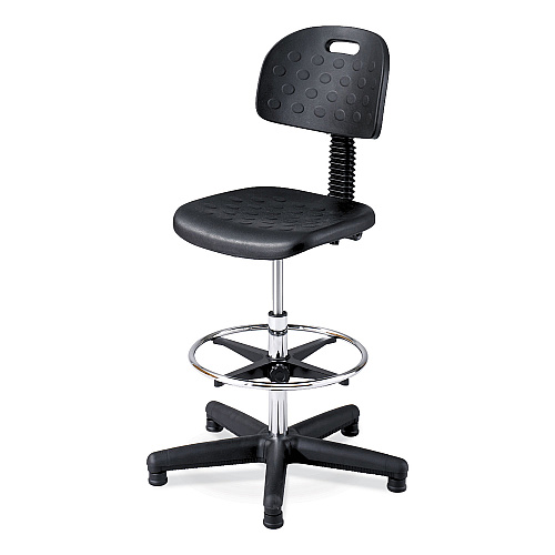 Safco Soft Tough Deluxe Workbench Chair, Supports Up to 250 lb, 22" to 32" Seat Height, Black Seat, Black/Silver Base (6912)
