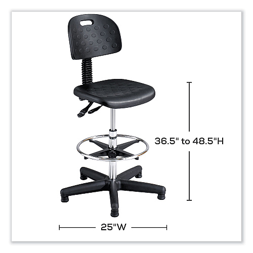 Safco Soft Tough Deluxe Workbench Chair, Supports Up to 250 lb, 22" to 32" Seat Height, Black Seat, Black/Silver Base (6912)