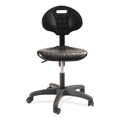 NPS 6700 Series Polyurethane Adj Height Task Chair, Supports 300 lb, 16" to 21" Seat Height, Black Seat, Black Back, Black Base (6716HB)