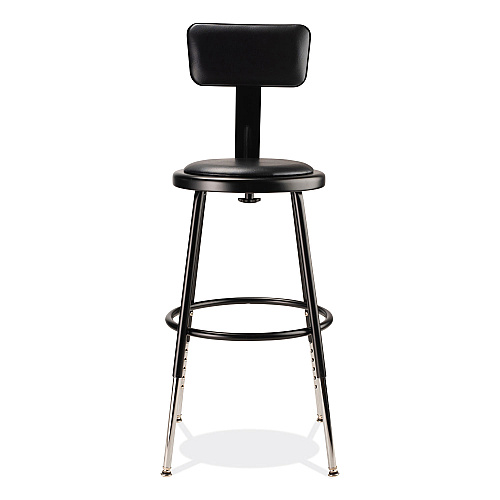 NPS 6400 Series Height Adjustable Heavy Duty Vinyl Steel Stool with Backrest, Supports 300 lb, 19" to 27" Seat Height, Black (6418HB10)