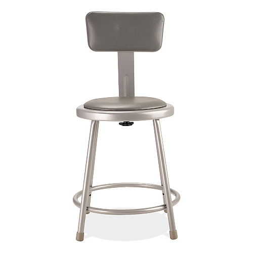 NPS 6400 Series Heavy Duty Vinyl Padded Stool with Backrest, Supports 300 lb, 18" Seat Height, Gray Seat, Gray Back, Gray Base (6418B)