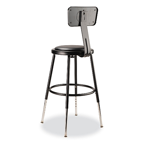 NPS 6400 Series Height Adjustable Heavy Duty Vinyl Steel Stool with Backrest, Supports 300 lb, 19" to 27" Seat Height, Black (6418HB10)