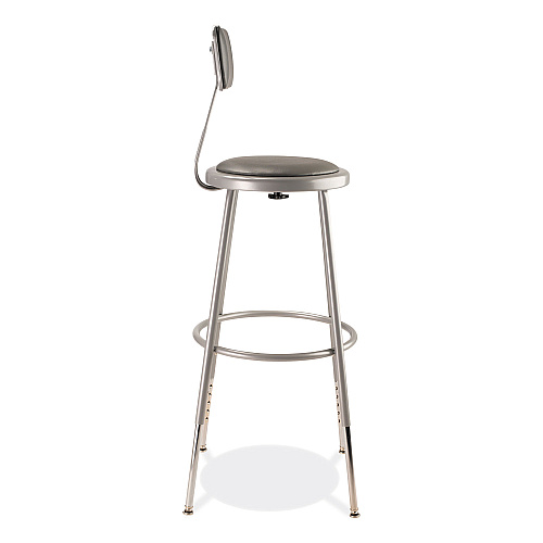 NPS 6400 Series Height Adjustable Heavy Duty Padded Stool with Backrest, Supports Up to 300 lb, 25" to 33" Seat Height, Gray (6424HB)