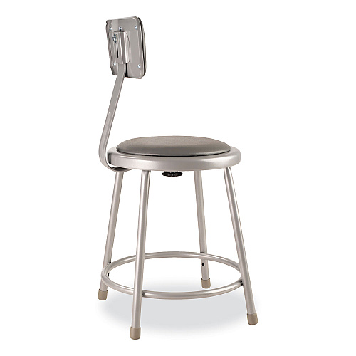 NPS 6400 Series Heavy Duty Vinyl Padded Stool with Backrest, Supports 300 lb, 18" Seat Height, Gray Seat, Gray Back, Gray Base (6418B)