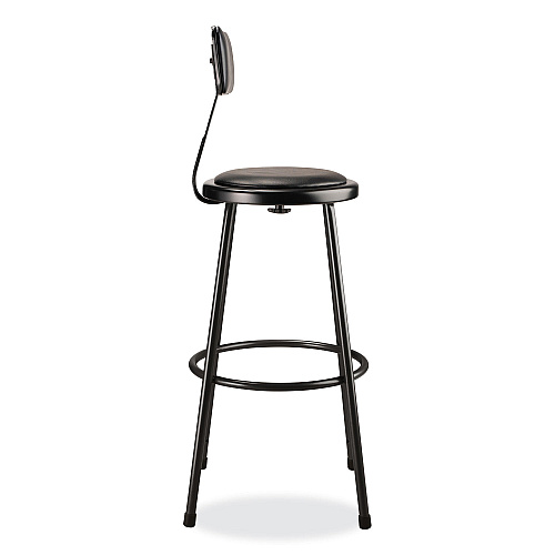 NPS 6400 Series Heavy Duty Vinyl Padded Stool with Backrest, Supports 300 lb, 30" Seat Height, Black Seat/Back/Base (6430B10)