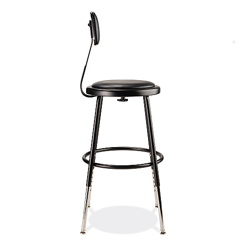 NPS 6400 Series Height Adjustable Heavy Duty Vinyl Steel Stool with Backrest, Supports 300 lb, 19" to 27" Seat Height, Black (6418HB10)