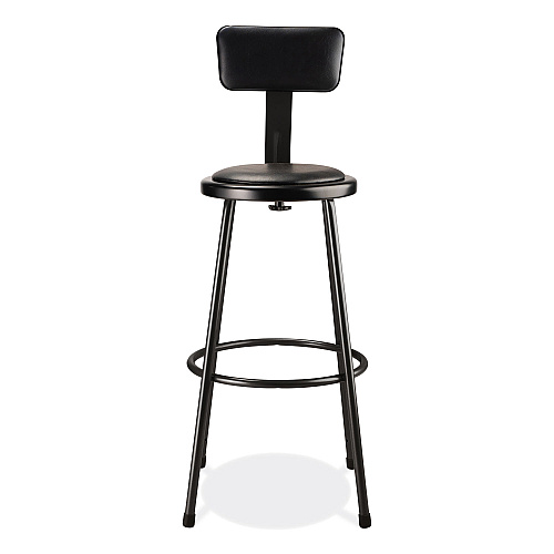 NPS 6400 Series Heavy Duty Vinyl Padded Stool with Backrest, Supports 300 lb, 30" Seat Height, Black Seat/Back/Base (6430B10)