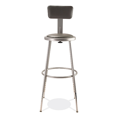 NPS 6400 Series Height Adjustable Heavy Duty Padded Stool with Backrest, Supports Up to 300 lb, 25" to 33" Seat Height, Gray (6424HB)