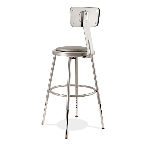 NPS 6400 Series Height Adjustable Heavy Duty Padded Stool with Backrest, Supports Up to 300 lb, 19" to 27" Seat Height, Gray (6418HB)