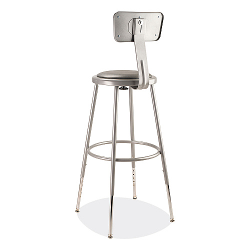 NPS 6400 Series Height Adjustable Heavy Duty Padded Stool with Backrest, Supports Up to 300 lb, 25" to 33" Seat Height, Gray (6424HB)