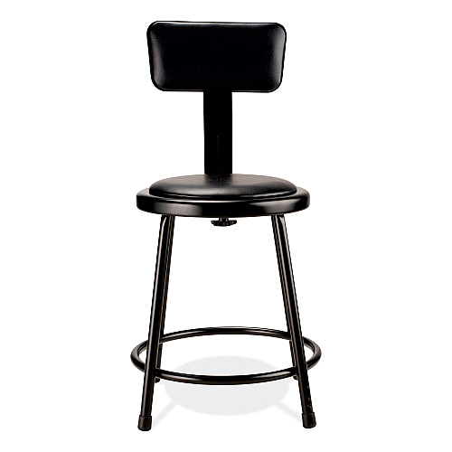 NPS 6400 Series Heavy Duty Vinyl Padded Stool with Backrest, Supports 300 lb, 18" Seat Height, Black Seat, Black Back, Black Base (6418B10)