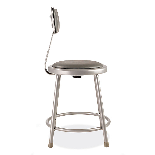 NPS 6400 Series Heavy Duty Vinyl Padded Stool with Backrest, Supports 300 lb, 18" Seat Height, Gray Seat, Gray Back, Gray Base (6418B)