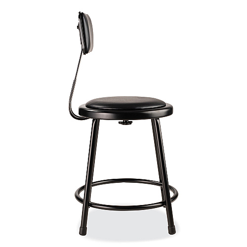 NPS 6400 Series Heavy Duty Vinyl Padded Stool with Backrest, Supports 300 lb, 18" Seat Height, Black Seat, Black Back, Black Base (6418B10)