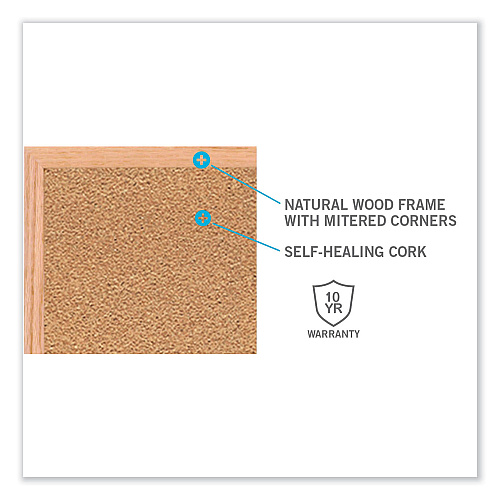 Ghent Natural Cork Bulletin Board with Frame, 144.5 x 48.5, Tan Surface, Oak Frame (WK412)