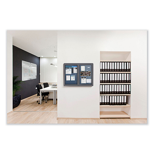 Ghent 2 Door Enclosed Vinyl Bulletin Board with Satin Aluminum Frame, 60 x 36, Silver Surface (PA23660VX193)