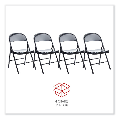 Alera Armless Steel Folding Chair, Supports Up to 275 lb, Black Seat, Black Back, Black Base, 4/Carton (ALECA941)