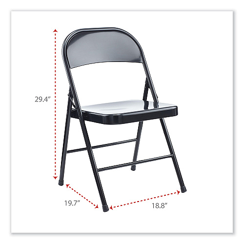 Alera Armless Steel Folding Chair, Supports Up to 275 lb, Black Seat, Black Back, Black Base, 4/Carton (ALECA941)
