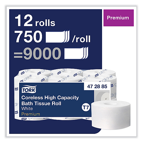 Tork&reg; Coreless High Capacity Toilet Paper, 2-Ply, 750 Sheets, 12 Rolls (472885)