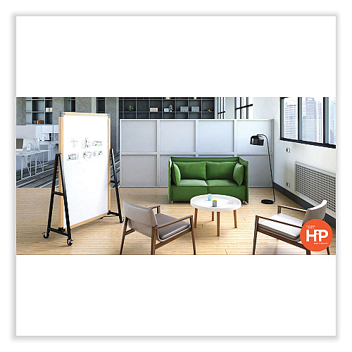 Ghent Prest Mobile Magnetic Whiteboard, 40.5 x 73.75, White Surface, Caramel Oak Wood Frame (PRS6M7440BC)