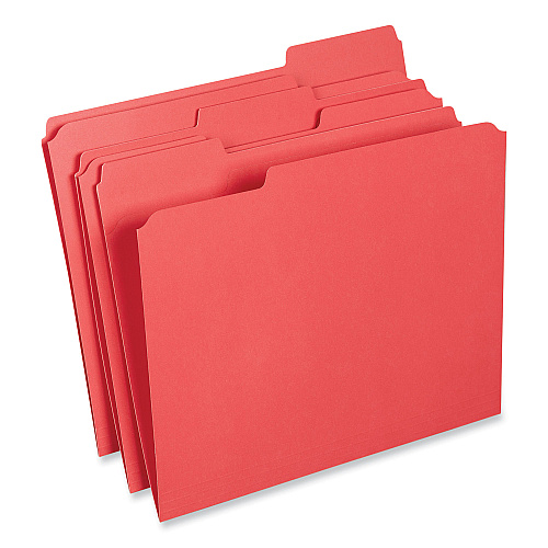 Universal Reinforced Top-Tab File Folders, 1/3-Cut Tabs: Assorted, Letter Size, 1" Expansion, Red, 100/Box (UNV16163)