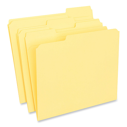 Universal Reinforced Top-Tab File Folders, 1/3-Cut Tabs: Assorted, Letter Size, 1" Expansion, Yellow, 100/Box (UNV16164)