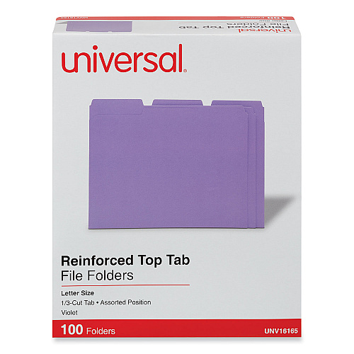 Universal Reinforced Top-Tab File Folders, 1/3-Cut Tabs: Assorted, Letter Size, 1" Expansion, Violet, 100/Box (UNV16165)