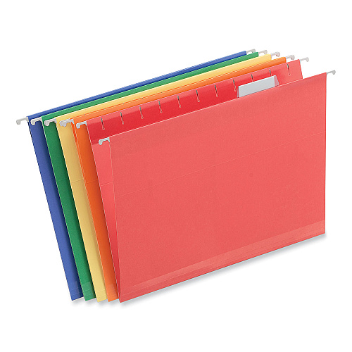 Universal Deluxe Reinforced Recycled Hanging File Folders, Letter Size, 1/5-Cut Tabs, Assorted, 25/Box (UNV34112)