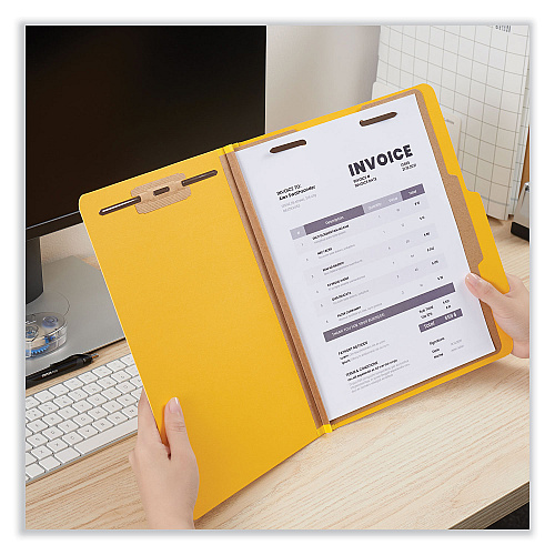 Universal Bright Colored Pressboard Classification Folders, 2" Expansion, 1 Divider, 4 Fasteners, Letter Size, Yellow Exterior, 10/Box (UNV10204)