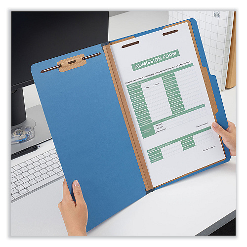 Universal Bright Colored Pressboard Classification Folders, 2" Expansion, 1 Divider, 4 Fasteners, Legal Size, Cobalt Blue, 10/Box (UNV10211)