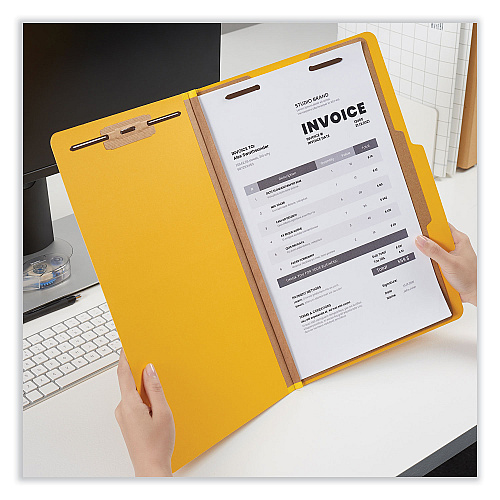 Universal Bright Colored Pressboard Classification Folders, 2" Expansion, 1 Divider, 4 Fasteners, Legal Size, Yellow Exterior, 10/Box (UNV10214)