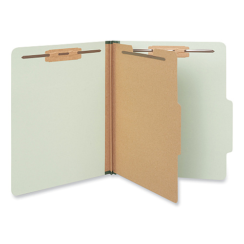 Universal Four-Section Pressboard Classification Folders, 2" Expansion, 1 Divider, 4 Fasteners, Letter Size, Green Exterior, 10/Box (UNV10251)