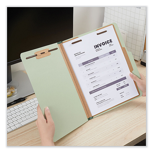 Universal Four-Section Pressboard Classification Folders, 2" Expansion, 1 Divider, 4 Fasteners, Letter Size, Green Exterior, 10/Box (UNV10251)