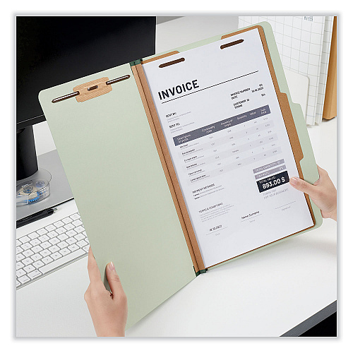 Universal Four-Section Pressboard Classification Folders, 2" Expansion, 1 Divider, 4 Fasteners, Legal Size, Green Exterior, 10/Box (UNV10261)